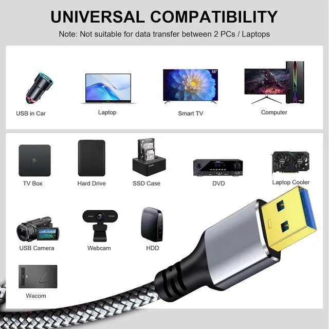 Alt view image 7 of 7 - USB 3.0 A to A Male Cable 1Ft USB Male to Male Cable Double End USB Cord Compatible with Hard Drive Enclosures DVD Player Laptop (Silver 1FT)