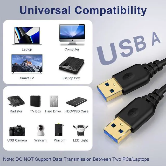 Alt view image 7 of 7 - USB to USB Cable 6FT USB 3.0 Cable Type A Male to Type A Male Cable High Speed Data Data Transfer USB Cord for Computer Hard Drive Printer  Laptop TV USB Hub DVD Player Laptop Cooler and More