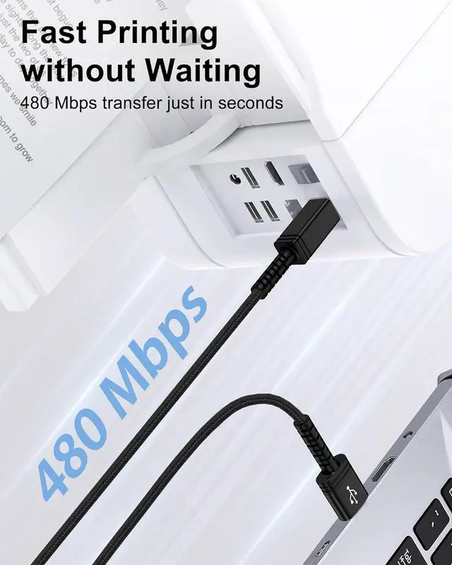 Alt view image 3 of 7 - 6FT USB Printer Cable USB 2.0 Type A Male to B Male Cable  Cord for HP Canon Brother  Epson Lexmark Xerox to Computer/Laptop/PC USB 2.0 MIDI Cable for Keyboard Digital Piano DAC