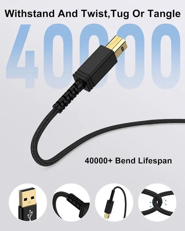 Alt view image 4 of 7 - 6FT USB Printer Cable USB 2.0 Type A Male to B Male Cable  Cord for HP Canon Brother  Epson Lexmark Xerox to Computer/Laptop/PC USB 2.0 MIDI Cable for Keyboard Digital Piano DAC