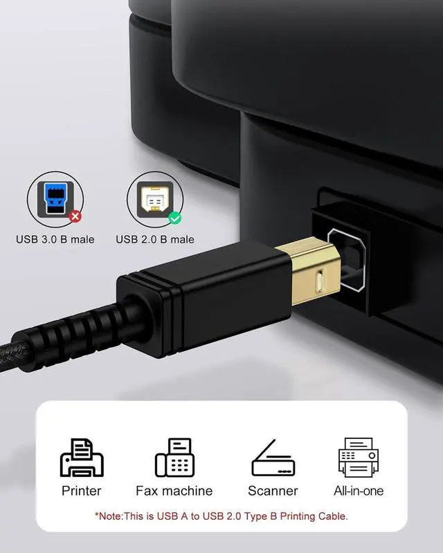 Alt view image 6 of 7 - 6FT USB Printer Cable USB 2.0 Type A Male to B Male Cable  Cord for HP Canon Brother  Epson Lexmark Xerox to Computer/Laptop/PC USB 2.0 MIDI Cable for Keyboard Digital Piano DAC