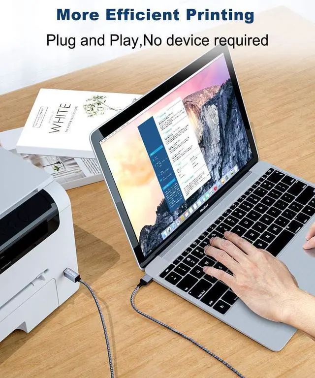 Alt view image 6 of 7 - Printer Cable USB A to B Cable 10ft USB 2.0 Printer Cord High Speed  Cord Compatible with HP Brother Canon  Epson Lexmark Xerox Samung and More