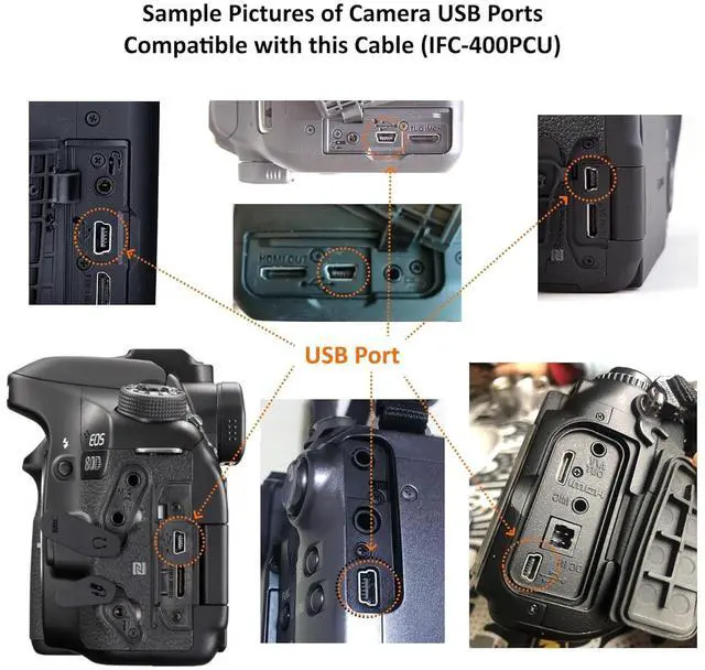 Alt view image 2 of 5 - Camera IFC-400PCU USB Data / File Transfer Cable for Canon Rebel EOS T1i T2i T3 T3i T4i T5 T5i T6 T6i T6s T7i Select PowerShot & Vixia Camcorders - See Complete List of Compatible Canon Models Below