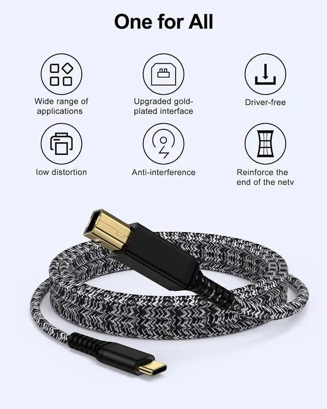 Alt view image 2 of 7 - USB C Printer Cable 6Feet USB Type B 2.0 to Type C  Printer Cord for Macbook Pro/Air iPad Computer Laptop MIDI to USBC Cable for HP Epson Canon Brother Digital Piano Keyboard DJ Controller