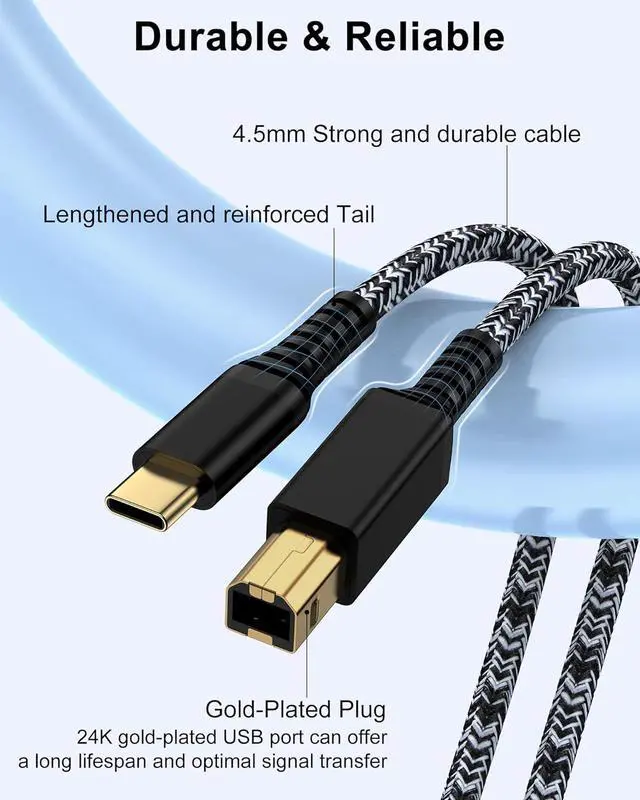 Alt view image 4 of 7 - USB C Printer Cable 6Feet USB Type B 2.0 to Type C  Printer Cord for Macbook Pro/Air iPad Computer Laptop MIDI to USBC Cable for HP Epson Canon Brother Digital Piano Keyboard DJ Controller