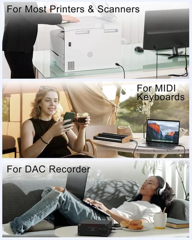 Alt view image 7 of 7 - USB C Printer Cable 6Feet USB Type B 2.0 to Type C  Printer Cord for Macbook Pro/Air iPad Computer Laptop MIDI to USBC Cable for HP Epson Canon Brother Digital Piano Keyboard DJ Controller