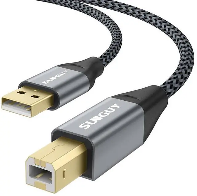 Main image of USB Printer Cable 10FT USB A to B Printer Cable Nylon USB 2.0 Type B Code Compatible with Lexmark  HP Canon Epson Xerox Brother and More - Grey 10ft