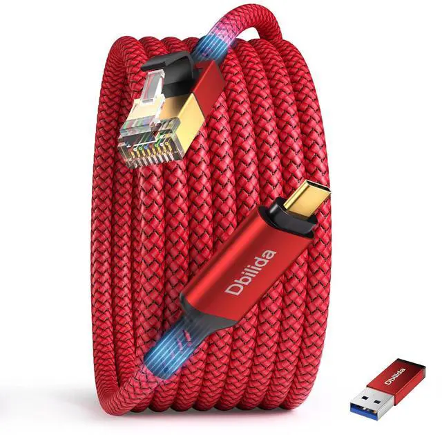 Main image of USB C to Ethernet Cable 10 FT - 2 in 1 USB A/C to RJ45 Cable 1Gbps Braided Ethernet to USB C Cable Type C to RJ45 Ethernet for Thunderbolt 4/5 MacBook Pro/Air iPhone 16/17 XPS Galaxy S24