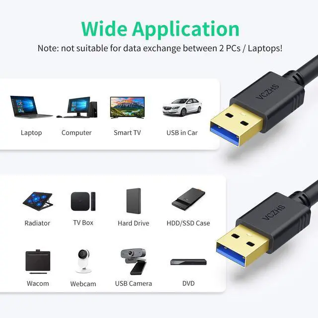Alt view image 4 of 7 - USB to USB Cable 3ft - Double Ended U SB Cord USB3.0 Male to Male Cable USB3.0 A to A Cord for Hard Drive Enclosures DVD Player Laptop Cooler