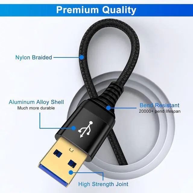 Alt view image 3 of 7 - 10FT USB A to USB A Cable USB Male to Male Cable Compatible with DVD Player/Computer/Hard Drive Enclosures/Laptop Cooler/PC/TV/Monitor High Data Transfer Double Sided Type A Braided Cord