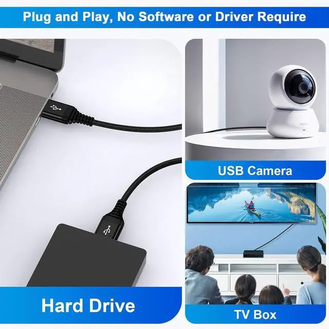 Alt view image 4 of 7 - 10FT USB A to USB A Cable USB Male to Male Cable Compatible with DVD Player/Computer/Hard Drive Enclosures/Laptop Cooler/PC/TV/Monitor High Data Transfer Double Sided Type A Braided Cord