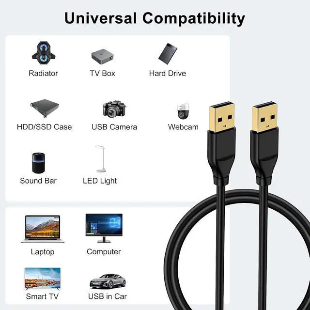 Alt view image 7 of 7 - USB to USB Cable 3.0 6FT Double End Type A Male to Male Data Transfer USB Cord Compatible with Hard Drive Enclosures KVM DVD Player TV Laptop Cooler Printer Speaker Camera Hub
