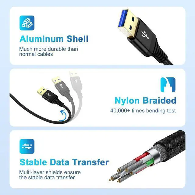 Alt view image 7 of 7 - USB 3.0 A to USB A Cable 6FT USB in Car USB to USB Cable Long USB Male to Male Cable Super Fast 5Gps Data Transfer Type C Wire for Laptop Cooling Pad Hard Drive Enclosures Laptop Cooler DVD Player