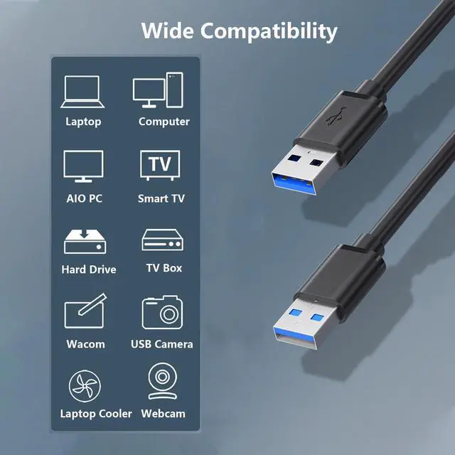 Alt view image 2 of 6 - USB 3.0 A to A Male Cable USB Male to Male Double End Cord 3.3ft Compatible with Hard Drive Enclosures DVD Player Laptop Cooling Fan/Pad Printer Camera and More