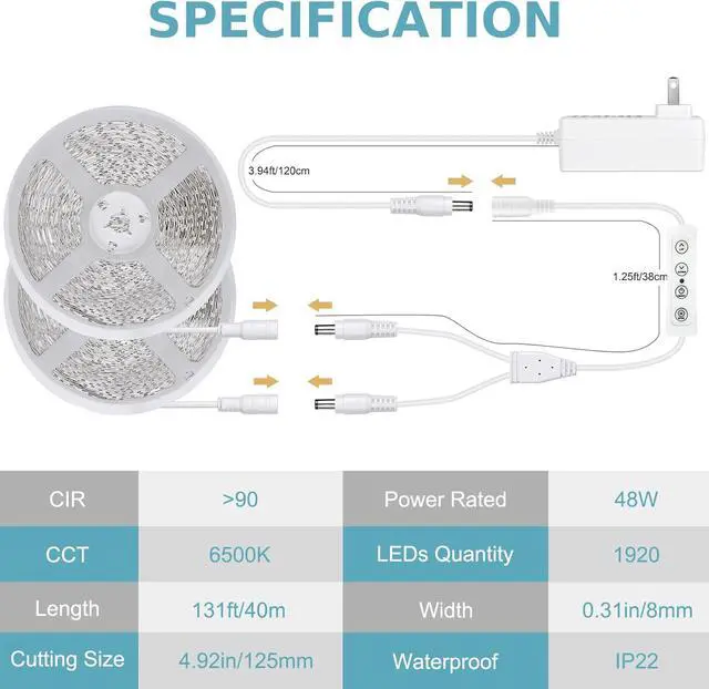 Alt view image 6 of 7 - White LED Strip Lights 131ft Dimmable 24V LED Lights Strip 6500K Bright Daylight White Flexible Tape Lights for Bedrooms Kitchen Cabinet Christmas Decor 2 Rolls of 65.6ft