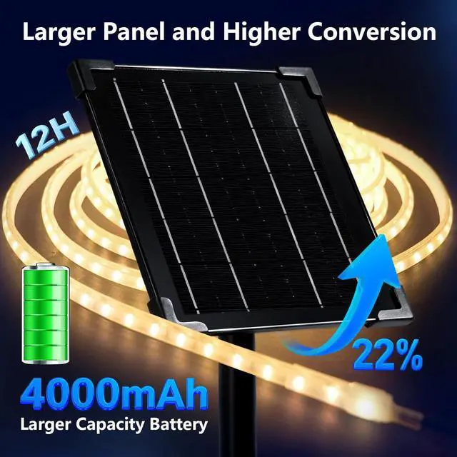 Alt view image 3 of 7 - 32.8 FT Solar LED Strip Lights 4000mAh Battery IP65 Waterproof 3000K Warm White Outdoor Solar Rope Lights with 4 Lighting Modes for Patio Garden Landscape Step Christmas