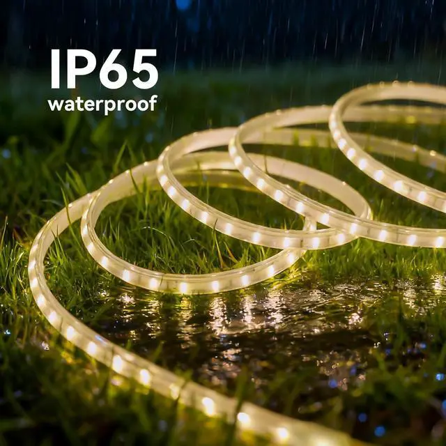 Alt view image 5 of 7 - 32.8 FT Solar LED Strip Lights 4000mAh Battery IP65 Waterproof 3000K Warm White Outdoor Solar Rope Lights with 4 Lighting Modes for Patio Garden Landscape Step Christmas