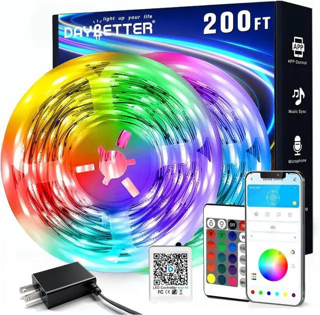 Main image of LED Strip Lights 200 ft (2 Rolls of 100 ft) Smart App Control Lighting Bedroom Rome Decor with Remote RGB Music Sync Color Changing LED Lights for Party