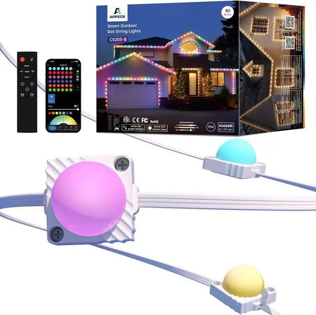 Main image of Permanent Outdoor Lights for House 100ft with 90 LEDs 60lm Warm White with Solid Cover RGBW Smart LED Strip Lights IP65 Waterproof with Alexa/Google Assistant for Front Door Garage Porch