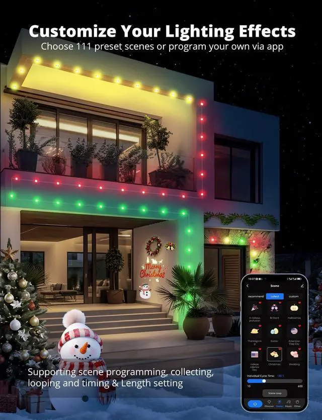 Alt view image 2 of 7 - Permanent Outdoor Lights for House 100ft with 90 LEDs 60lm Warm White with Solid Cover RGBW Smart LED Strip Lights IP65 Waterproof with Alexa/Google Assistant for Front Door Garage Porch