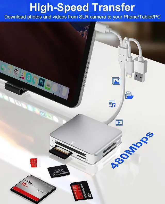 Alt view image 5 of 7 - Memory Stick Pro Duo Adapter - 5 in 1 MS/SD/TF/CF/XD Card Reader Multi Camera Phone Adapter with Lightning/USB C/USB OTG Use for Android iPhone 16/15/14 iPad Mac PC Laptop Memory Stick Pro Duo Mark2