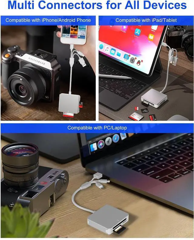 Alt view image 6 of 7 - Memory Stick Pro Duo Adapter - 5 in 1 MS/SD/TF/CF/XD Card Reader Multi Camera Phone Adapter with Lightning/USB C/USB OTG Use for Android iPhone 16/15/14 iPad Mac PC Laptop Memory Stick Pro Duo Mark2