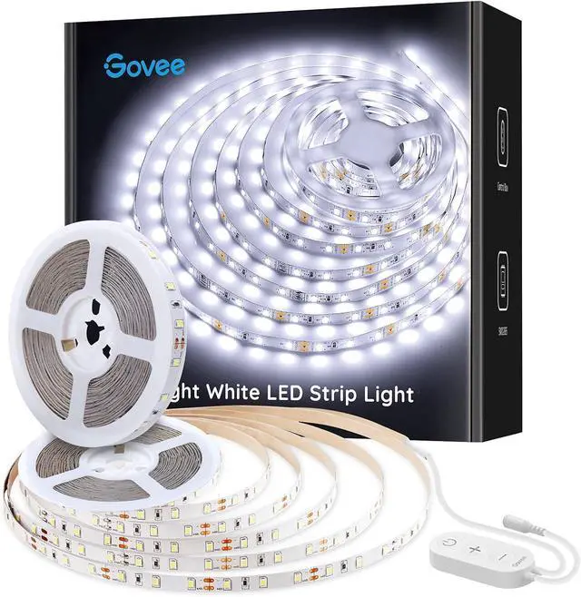 Main image of 32.8ft White LED Strip Lights 6500K Dimmable LED Light Strip with Control Box Bright 600 LEDs Daylight White Lights for Mirror Under Cabinet Living Room Study Wardrobe 2 Rolls of 16.4ft