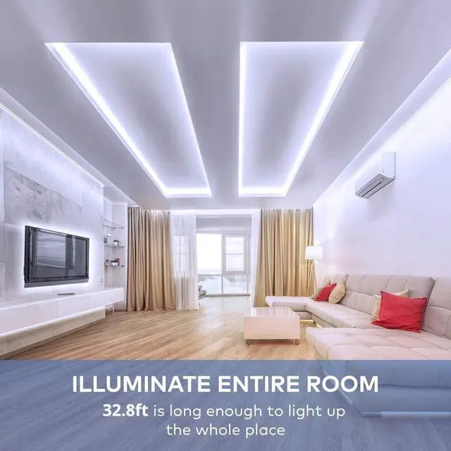 Alt view image 2 of 7 - 32.8ft White LED Strip Lights 6500K Dimmable LED Light Strip with Control Box Bright 600 LEDs Daylight White Lights for Mirror Under Cabinet Living Room Study Wardrobe 2 Rolls of 16.4ft