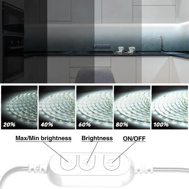 Alt view image 3 of 7 - White LED Strip Lights 20ft Dimmable Super Bright 24V Led Tape Light 6500K 360 LEDs Lights for Bedrooms Mirror Kitchen Home Decoration Daylight White