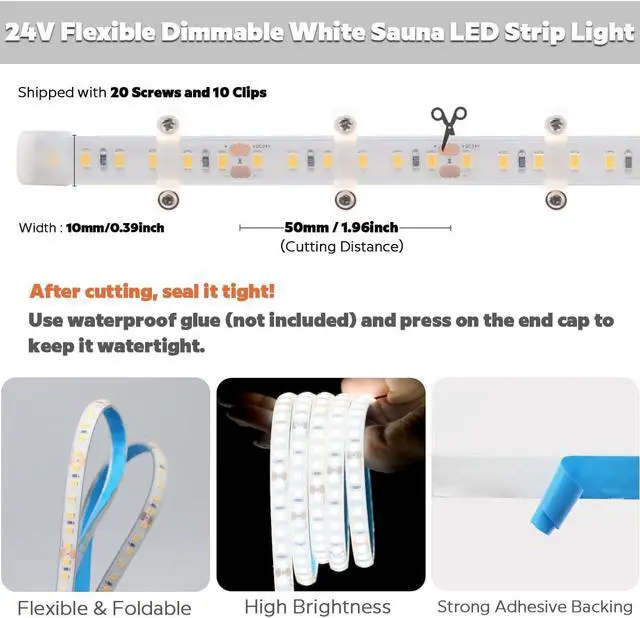 Alt view image 2 of 7 - SuperlightingLED DC24V LED Tape 6000K Sauna Lights for Inside Sauna Flexible High Temperature Rated & IP68 LED Strip Light Water-Submersible 600 LEDs Bright & 5m 16.4ft Long (6000K Daylight White)