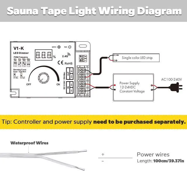 Alt view image 7 of 7 - SuperlightingLED DC24V LED Tape 6000K Sauna Lights for Inside Sauna Flexible High Temperature Rated & IP68 LED Strip Light Water-Submersible 600 LEDs Bright & 5m 16.4ft Long (6000K Daylight White)