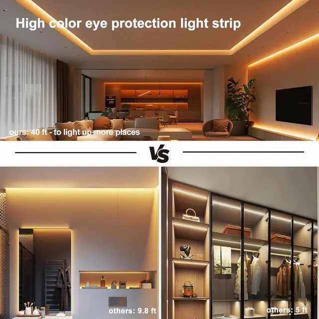 Alt view image 5 of 7 - 40ft Waterproof LED Strip Lights 6000K Warm White IP44 Tape Light 12M 12V Rope Light Strong 3M Adhesive for Home Kitchen Patio Balcony Party Wedding Indoor and Outdoor Decor