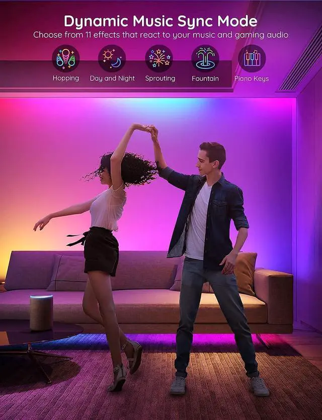 Alt view image 5 of 7 - RGBIC Alexa LED Strip Light 16.4ft Smart WiFi LED Lights Work with Alexa and Google Assistant Segmented DIY Music Sync Color Changing LED Strip Lights for Room Bedroom Holiday