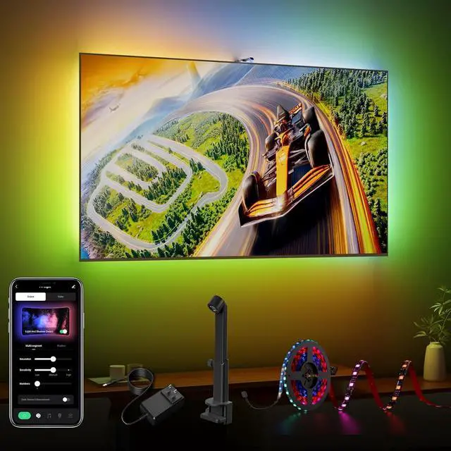 Alt view image 2 of 7 - TV Backlight LED 15ft - TV Backlight Sync to Screen PC Monitor for 55-75 Inch RGB LED Strip Lights Cuttable with Sensor Smart App Control Game & Music Sync Color Changing Light for Home Decor