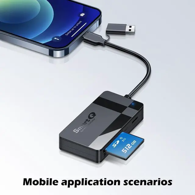 Alt view image 5 of 7 - SD Card Reader Memory Card Reader 4 in 1 USB C USB 3.0 Dual Connector Adapter Simultaneously Read SD MS CF TF Cards Supports Micro SD/Micro. Compatible with desktops Tablets and USB-C Smartphones