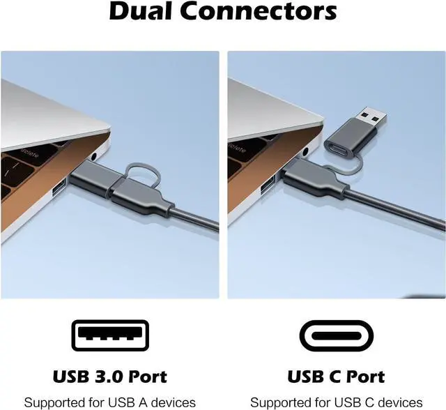 Alt view image 4 of 7 - SD Card Reader Memory Card Reader 4 in 1 USB C USB 3.0 Dual Connector Adapter Simultaneously Read SD MS CF TF Cards Supports Micro SD/Micro. Compatible with desktops Tablets and USB-C Smartphones