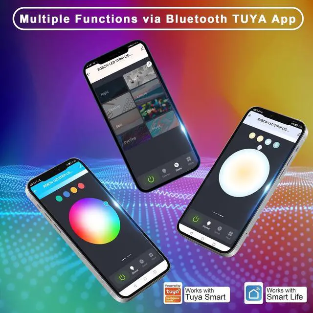 Alt view image 5 of 7 - RGBWW Bluetooth LED Strip Lights 16.4FT Tunable White 3000K to 6500K+RGB Led Light Strips Music Sync Color Changing Indoor LED Rope Lights with App and Remote for Cabinet Bedroom TV