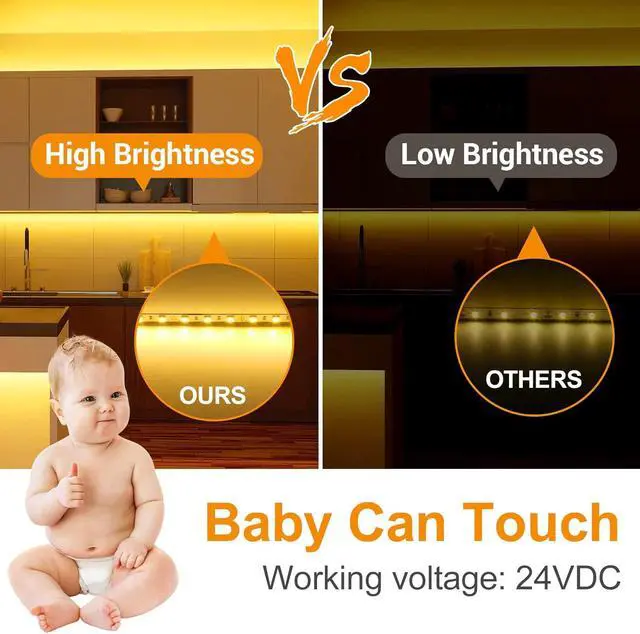 Alt view image 4 of 6 - Warm White LED Strip Light 16.4 Feet 24 Volt LED Light Strip 3000K Super Bright LED Tape Light for Bedroom Kitchen Closet Cabinet Vanity Mirror Indoor Only (Dimmer Included)