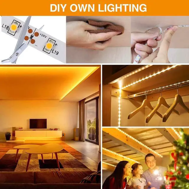 Alt view image 5 of 6 - Warm White LED Strip Light 16.4 Feet 24 Volt LED Light Strip 3000K Super Bright LED Tape Light for Bedroom Kitchen Closet Cabinet Vanity Mirror Indoor Only (Dimmer Included)