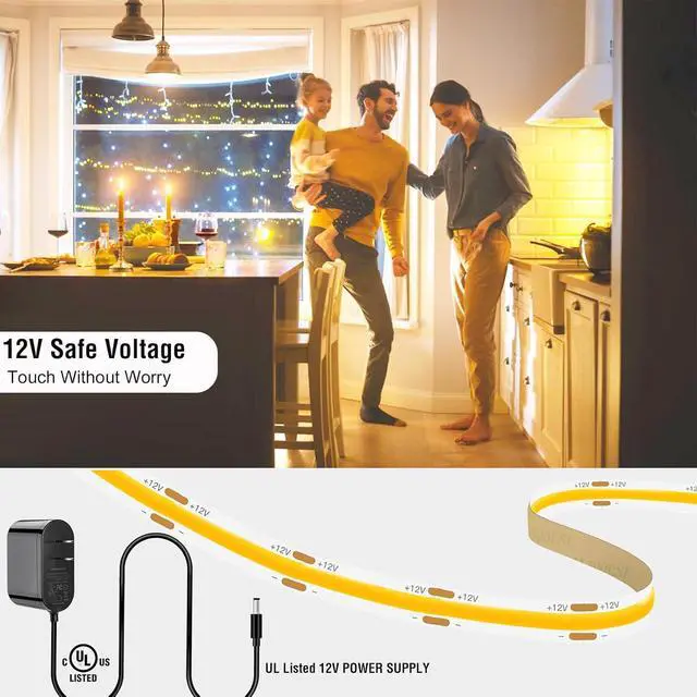 Alt view image 6 of 7 - Dimmable COB LED Strip Light Kit with RF Remote & UL12v Power Supply CRI 93+ Flexible Cuttable 4000K Natural White Cob Light Strip for Under Cabinet Lighting Bedroom Mood & DIY Projects