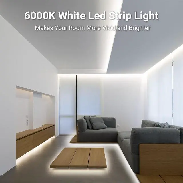 Alt view image 6 of 7 - White LED Strip Light 40 Feet 24 Volt LED Light Strip White 6000K-6500K Daylight Super Bright LED Tape Light for Bedroom Kitchen Closet Cabinet Mirror IndoorDimmer Included