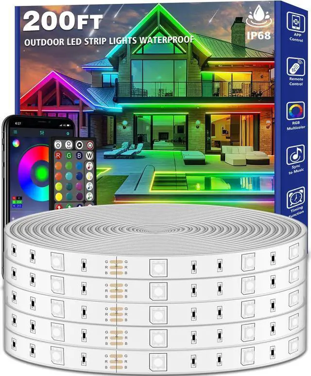 Main image of 200FT Outdoor LED Strip Lights Waterproof Music Sync RGB IP68 Outside Led Light Strips Waterproof with App and Remote Exterior Led Rope Lights for Deck Balcony Roof Garden Pool