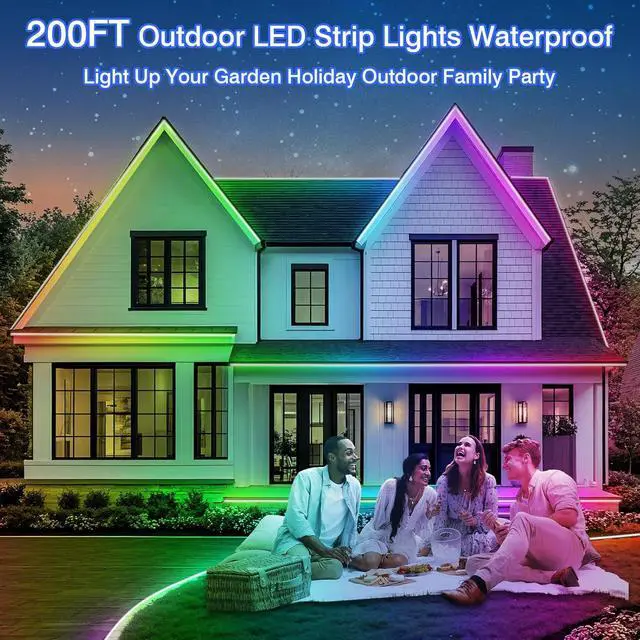 Alt view image 2 of 7 - 200FT Outdoor LED Strip Lights Waterproof Music Sync RGB IP68 Outside Led Light Strips Waterproof with App and Remote Exterior Led Rope Lights for Deck Balcony Roof Garden Pool