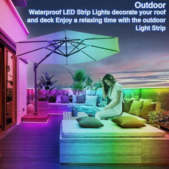 Alt view image 3 of 7 - 200FT Outdoor LED Strip Lights Waterproof Music Sync RGB IP68 Outside Led Light Strips Waterproof with App and Remote Exterior Led Rope Lights for Deck Balcony Roof Garden Pool