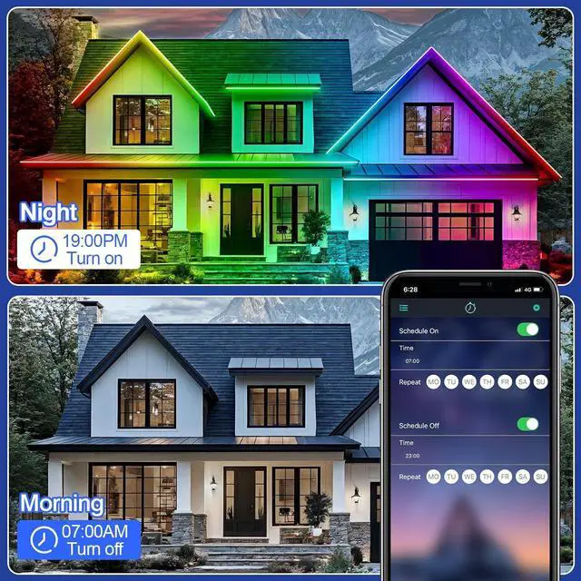 Alt view image 6 of 7 - 200FT Outdoor LED Strip Lights Waterproof Music Sync RGB IP68 Outside Led Light Strips Waterproof with App and Remote Exterior Led Rope Lights for Deck Balcony Roof Garden Pool