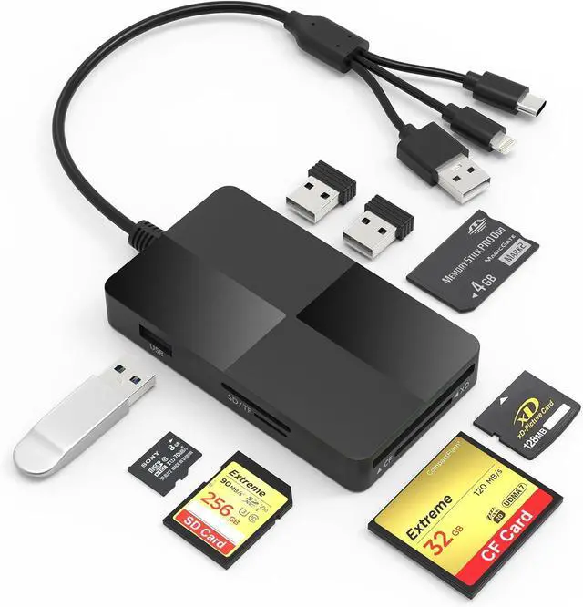 Main image of Memory Stick pro Duo Adapter Reader - 8 in 1 SD/TF/MS/CF/XD Card Reader for iPhone/Computer/USB-C Device Lightning+USB A+USB C Multi Memory Card Reader with 3 USB 2.0 Ports XD Picture Card Reader