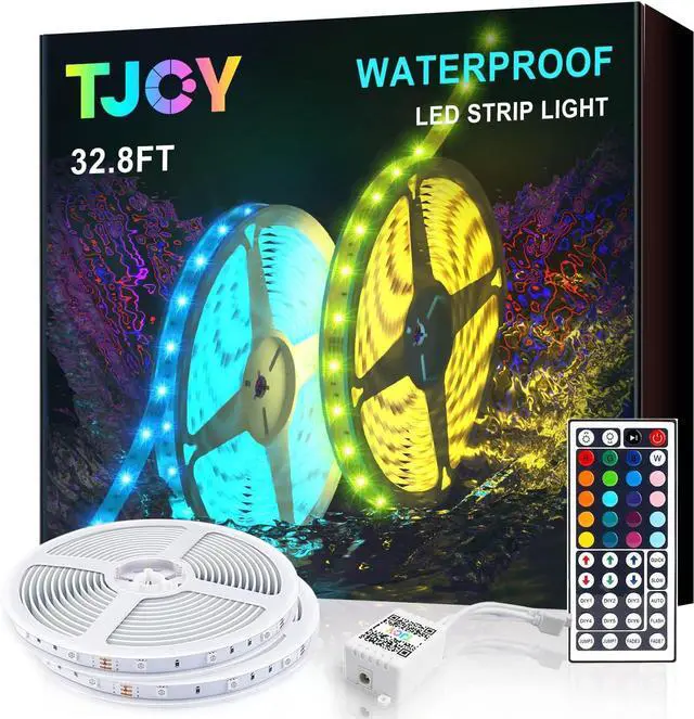 Main image of Waterproof LED Light Strips 32.8ft IP65 Outdoor LED Strip Lights Waterproof with 44 Key IR Remote Color Changing RGB Lighting for Bedroom TV Kitchen Indoor/Outdoor Decor(16.4ft x 2)
