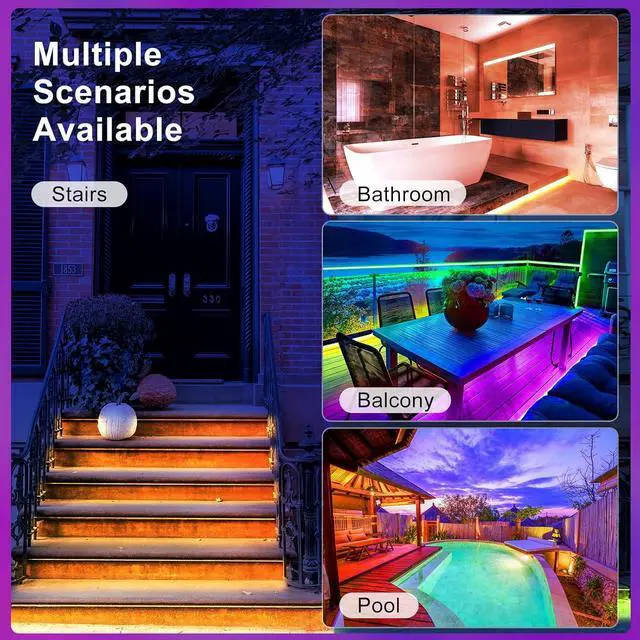 Alt view image 4 of 7 - Waterproof LED Light Strips 32.8ft IP65 Outdoor LED Strip Lights Waterproof with 44 Key IR Remote Color Changing RGB Lighting for Bedroom TV Kitchen Indoor/Outdoor Decor(16.4ft x 2)