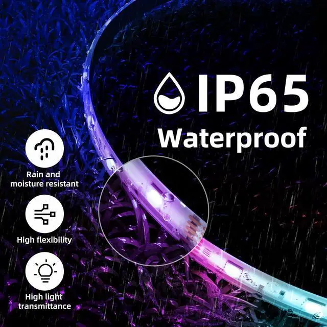 Alt view image 2 of 7 - Waterproof LED Light Strips 32.8ft IP65 Outdoor LED Strip Lights Waterproof with 44 Key IR Remote Color Changing RGB Lighting for Bedroom TV Kitchen Indoor/Outdoor Decor(16.4ft x 2)