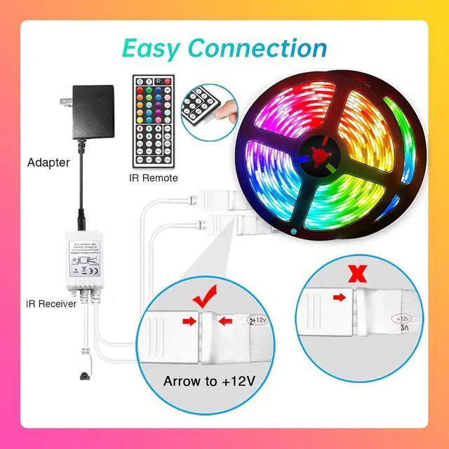 Alt view image 7 of 7 - Waterproof LED Light Strips 32.8ft IP65 Outdoor LED Strip Lights Waterproof with 44 Key IR Remote Color Changing RGB Lighting for Bedroom TV Kitchen Indoor/Outdoor Decor(16.4ft x 2)